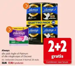 Colruyt Always alle pads Night of Platinum of alle inlegkruisjes of Discreet aanbieding