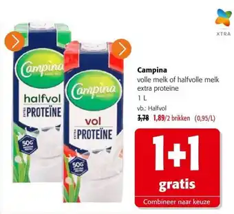 Campina volle melk of halfvolle melk extra proteïne