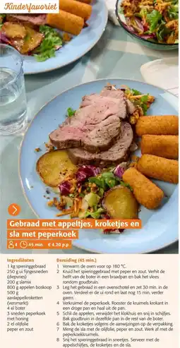 Colruyt Gebraad met appeltjes, kroketjes en sla met peperkoek aanbieding