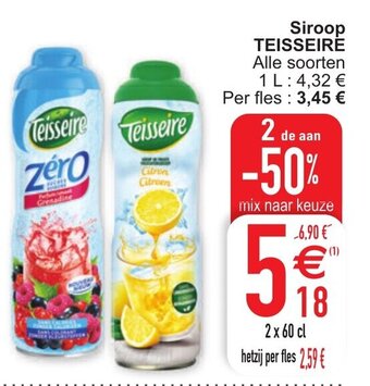 Cora Siroop teisseire 2 x 60cl aanbieding
