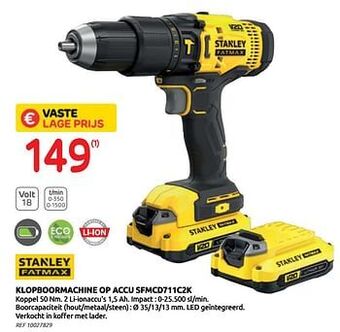 Brico Stanley klopboormachine op accu sfmcd711c2k aanbieding