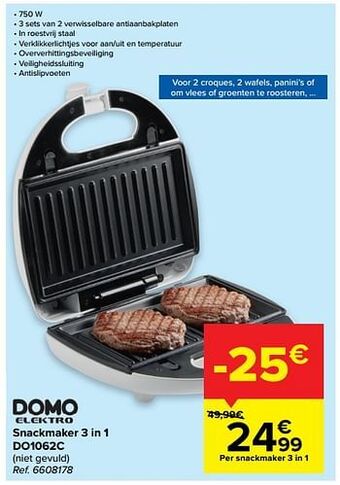 Carrefour Domo elektro snackmaker 3 in 1 do1062c aanbieding