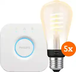 Coolblue Philips Hue Filament White Ambiance Edison 5-Pack + Bridge aanbieding