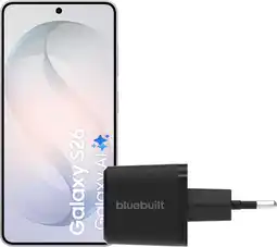 Coolblue Samsung Galaxy S26 256GB Wit 5G + BlueBuilt Oplader 45 Watt Zwart aanbieding