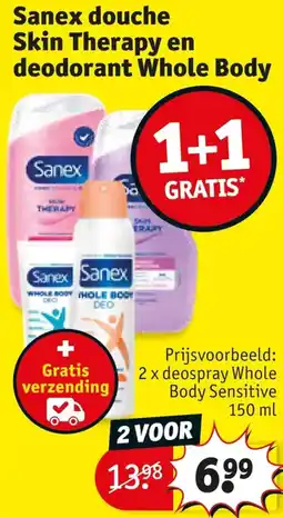 Kruidvat Sanex douche Skin Therapy en deodorant Whole Body aanbieding