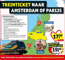 Kruidvat Treinticket naar Amsterdam of Parijs aanbieding