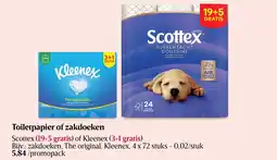 Delhaize Toiletpapier of zakdoeken Scottex of Kleenex aanbieding