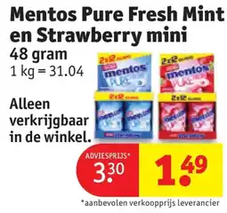 Kruidvat Mentos Pure Fresh Mint en Strawberry mini aanbieding