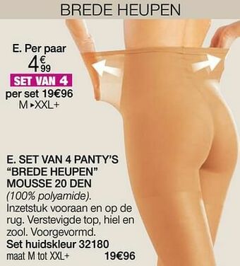 Set van 4 panty’s brede heupen mousse 20 den