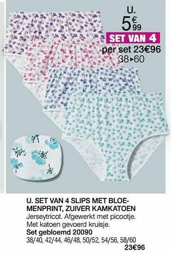 Damart Set van 4 slips met bloemenprint zuiver kamkatoen aanbieding