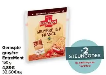 Carrefour Geraspte gruyère entremont aanbieding