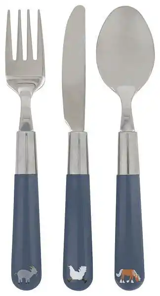 HEMA 3-delige Kinderbestekset Dieren Blauw