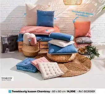 Carrefour Tweekleurig kussen chambray aanbieding