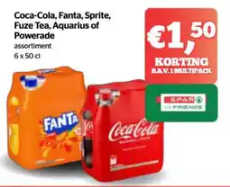 Spar Coca-Cola, Fanta, Sprite, Fuze Tea, Aquarius of Powerade assortiment aanbieding