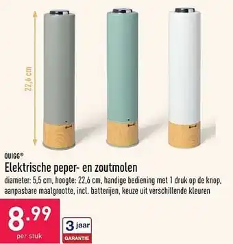 ALDI Quigg elektrische peper- en zoutmolen aanbieding
