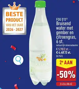 ALDI Fou D'O Bruisend water met gember en citroengras aanbieding
