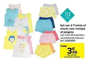 Carrefour Set van 2 t-shirts of shorts voor meisjes of jongens aanbieding