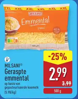ALDI Milsani Geraspte Emmental aanbieding