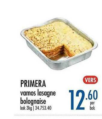 Horeca totaal Primera Vamos Lasagne Bolognaise aanbieding