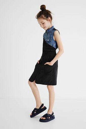 Desigual Overhemdjurk van twee stoffen - BLACK - 5/6 aanbieding