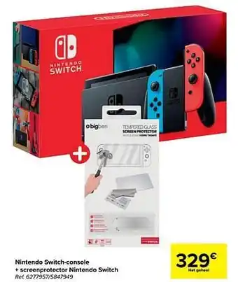Carrefour Nintendo switch-console + screenprotector nintendo switch aanbieding