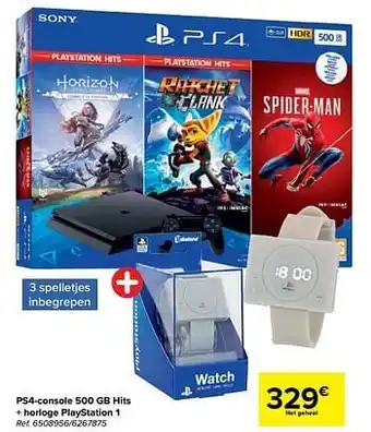 Ps4-console 500 gb hits + horloge playstation 1