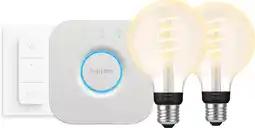 Coolblue Philips Hue Filament White Ambiance Globe 2-Pack Startpakket aanbieding