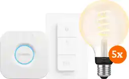 Coolblue Philips Hue Filament White Ambiance Globe 5-Pack Startpakket aanbieding