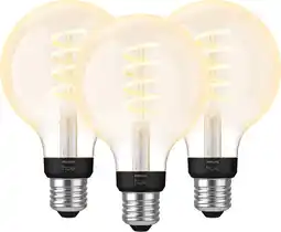 Coolblue Philips Hue Filamentlamp White Ambiance Globe E27 3-pack aanbieding