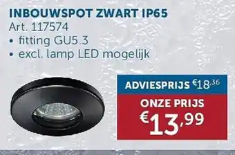 Inbouwspot zwart IP65