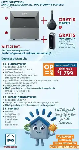 Zelfbouwmarkt Set thuisbatterij anker solix solarbank 3 pro 5400 WH + P1 meter aanbieding