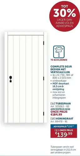 Zelfbouwmarkt complete deur design met verticale lijn aanbieding