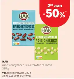 Spar Colruyt HAK rode kidneybonen, kikkererwten of linzen aanbieding