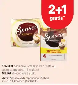 Spar Colruyt Senseo pads café latte 8 stuks of café au lait of cappuccino 16 stuks of MILKA chocopads 8 stuks aanbieding