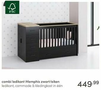 Baby & Tiener Combi ledikant memphis zwart-eiken aanbieding