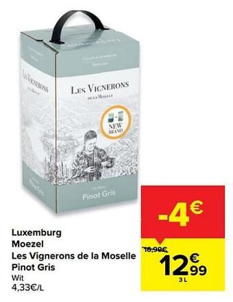 Carrefour Luxemburg moezel les vignerons de la moselle pinot gris wit aanbieding