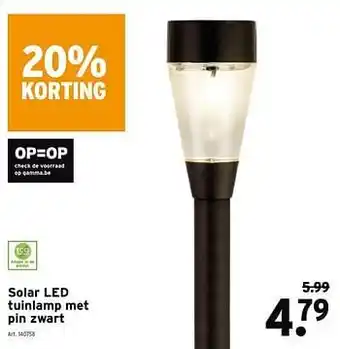 GAMMA Solar led tuinlamp met pin zwart aanbieding