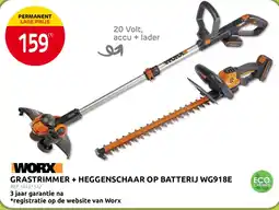 Brico Grastrimmer + heggenschaar op batterij aanbieding