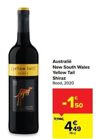 Carrefour Australië new south wales yellow tail shiraz rood, 2020 aanbieding