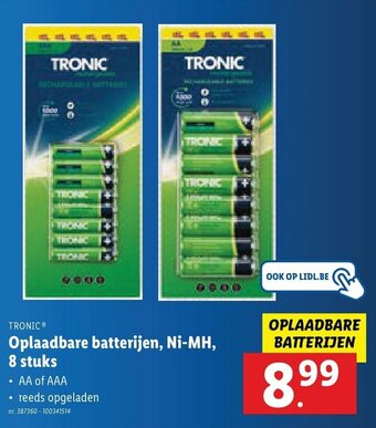 Lidl Tronic Oplaadbare batterijen, Ni-MH, 8 stuks aanbieding