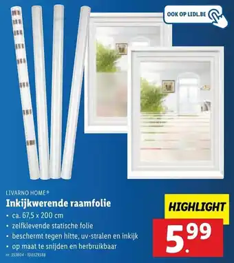 Lidl Livarno Home Inkijkwerende raamfolie ca. 67,5 x 200 cm aanbieding
