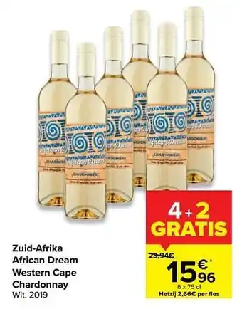 Carrefour Zuid-afrika african dream western cape chardonnay wit aanbieding