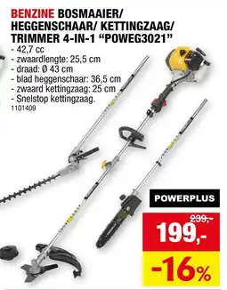 Hubo Benzine bosmaaier/ heggenschaar/ kettingzaag/ trimmer 4-in-1 aanbieding