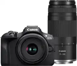 Coolblue Canon EOS R100 Zwart + RF-S 18-45mm f/4.5-6.3 IS STM + RF 75-300mm f/4-5.6 aanbieding