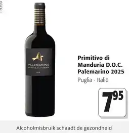 Colruyt Primitivo di Manduria D.O.C. Palemarino 2025 aanbieding