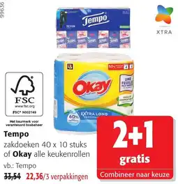 Colruyt Tempo zakdoeken 40 x 10 stuks of Okay alle keukenrollen aanbieding