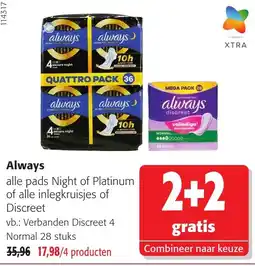 Colruyt Always alle pads Night of Platinum of alle inlegkruisjes of Discreet aanbieding