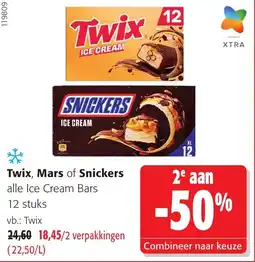 Colruyt Twix, Mars of Snickers ice cream bars aanbieding