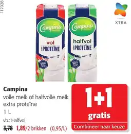 Colruyt Campina volle melk of halfvolle melk extra proteïne aanbieding