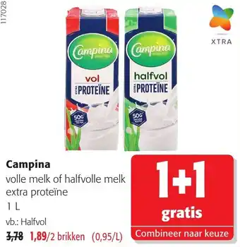 Campina volle melk of halfvolle melk extra proteïne